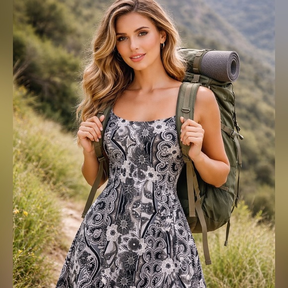 Prana Dresses & Skirts - Prana Breathe Dress Black White Floral Paisley Print Size Small